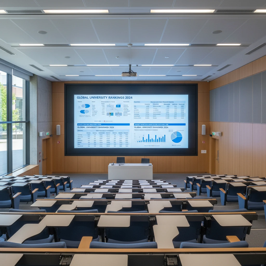 Hình ảnh bảng xếp hạng đại học trong giảng đường.