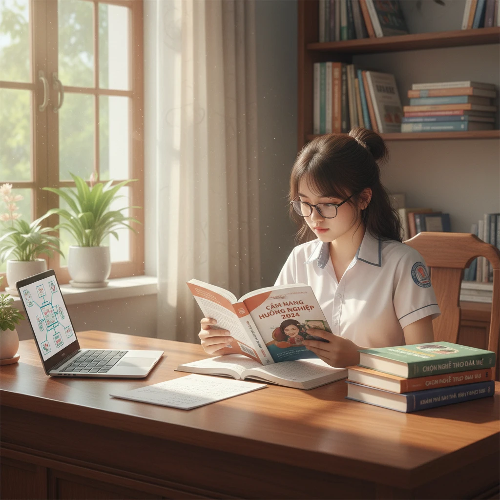 Học sinh đọc sách xác định ngành học