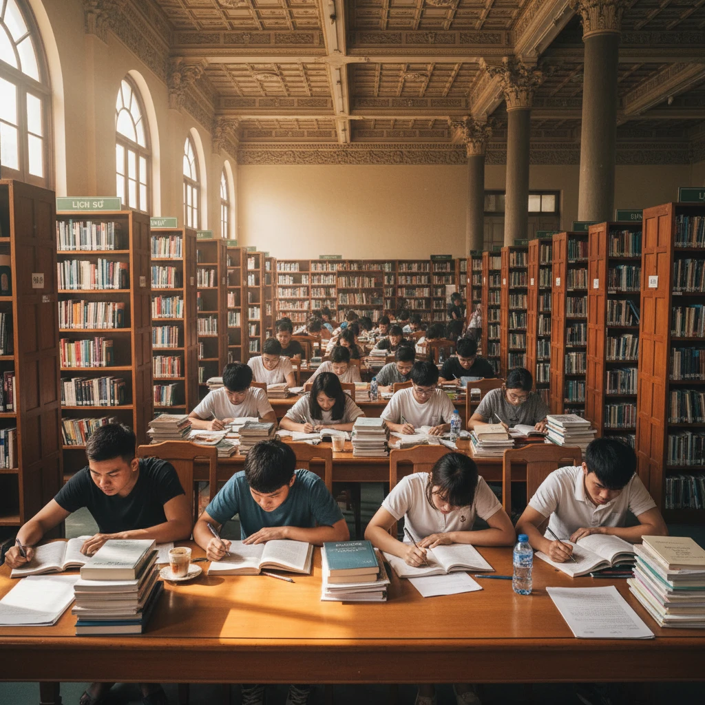 Sinh viên đọc sách Lịch sử và Địa lý theo tổ hợp môn C00.