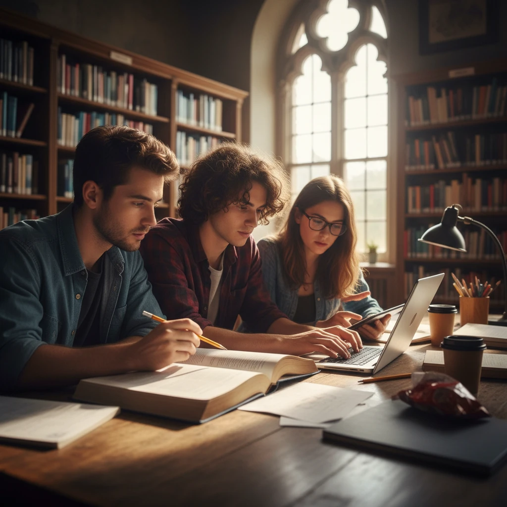 Sinh viên Mỹ hợp tác trong một thư viện đại học